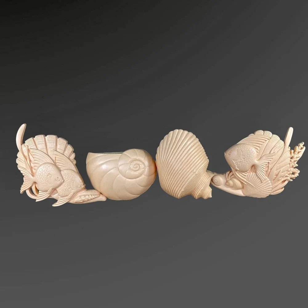 Burwood Bubble Bath Wall Clock Fish Shell Wall Pockets Peach Bathroom 1980s